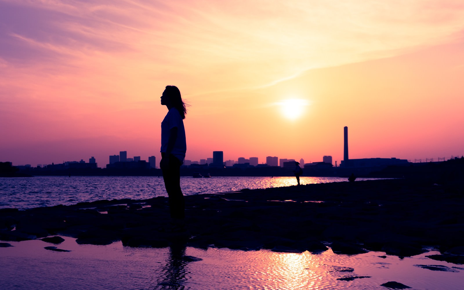 夕暮れの都市を反転合成したデジタル加工［モデル：Mizuho］