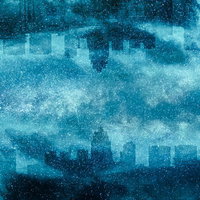 星空と街並みのシルエット、フォトモンタージュ表現の写真