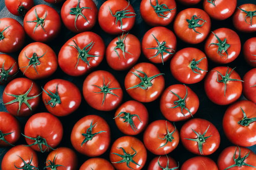 赤く熟したプチトマトとミニトマトを敷き詰めた断面