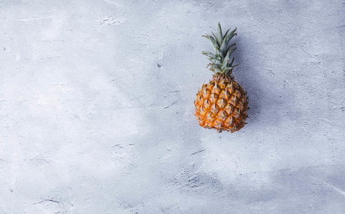 グレーの床に置かれたパイナップル1個の商品撮影