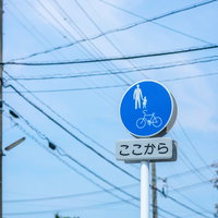 自転車と歩行者の通行を示す青色の道路標識の写真