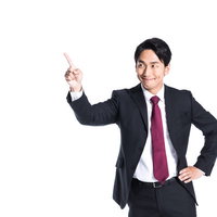 目標数値達成に満足する営業マンの自信満々なポーズの写真