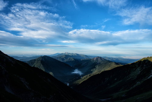 上高地を囲む山々と雲海の景色