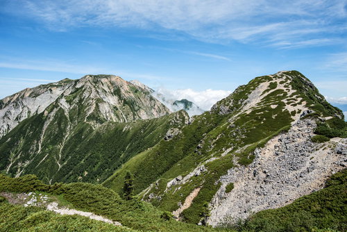 不帰キレット2峰への登り道と天狗の大下り