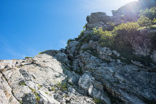 不帰キレット2峰付近の絶壁に設置された鎖場ルート