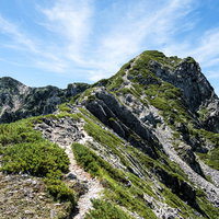 不帰キレットの2峰北峰への比較的緩やかな登山道の写真