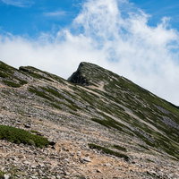 不帰キレット の天狗背稜を行く広々とした登山道の写真