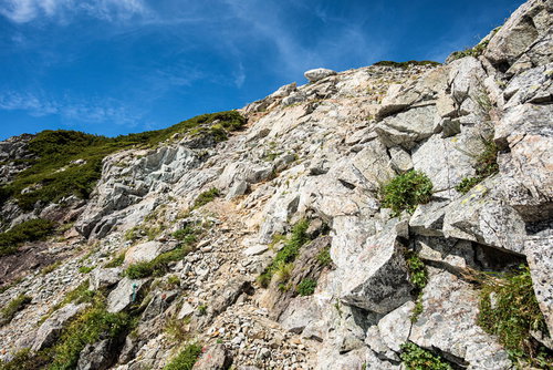 不帰キレット縦走ルート、天狗の大下りの上部の岩場