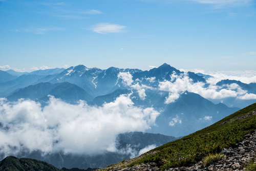 天狗の頭から見た剱岳とキレット縦走路の展開