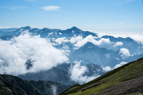 天狗の頭から見た剱岳とキレット縦走路の雄大な山稜