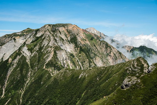 不帰キレット と天狗の大下りの険しい岩稜地帯