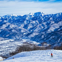 白馬五竜スキー場から見える雪化粧した北アルプスの山々の写真