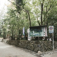 京都嵐山の野宮神社前、竹林に囲まれた参道の写真