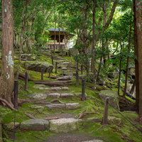 四阿（あずまや）に向かう石段の写真