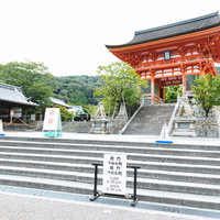 清水寺の縁側で壁にもたれて座る男性の写真