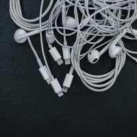 LightningケーブルやEarPodsが絡み合ってごちゃごちゃの写真