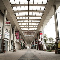 シャッターが閉まった前橋中心商店街のアーケード通路の写真