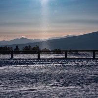 美ヶ原高原で舞うダイヤモンドダストと雪化粧の朝景色の写真