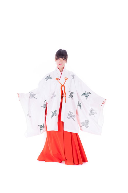 千早と緋袴を身に着けた巫女の正月神社参拝姿