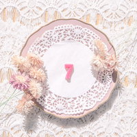 アンティークなピンクのお皿と数字の「7」の写真