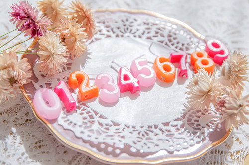 アンティーク風の皿に並んだ0から9の数字