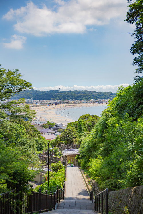 夏日の由比ヶ浜ビーチを眺める（成就院から）