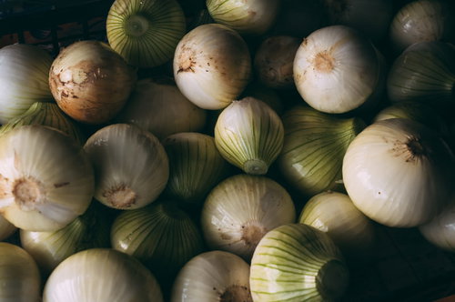 玉ねぎ沢山、積み上がったタマネギ
