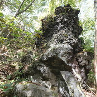 浅間園の鬼押出しに見られる二層構造の溶岩の写真