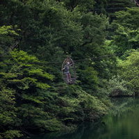 五箇山の菅沼にかかる籠の渡し（富山県南砺市）の写真