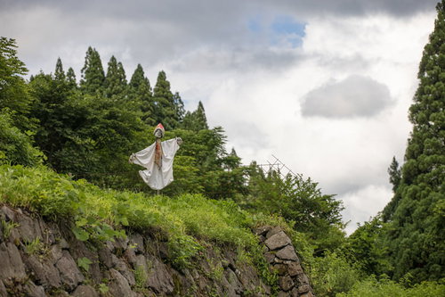 相倉集落の田舎風景に立つカカシ - 五箇山合掌造り集落