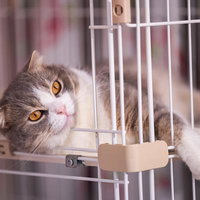 ゲージに入れられてうなだれるやる気なし猫の写真