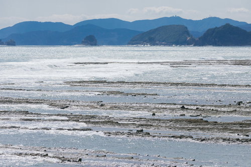 洗濯板みたいなゴツゴツが続く鬼の洗濯岩の海岸線（宮崎県日南市）