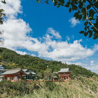海だけではなく緑にも囲まれる宮崎県日南市の鵜戸神宮の写真