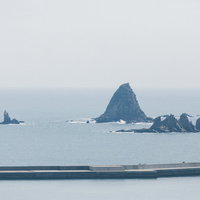 宮崎県日南市の七ツ岩、霧に包まれた海岸線の写真