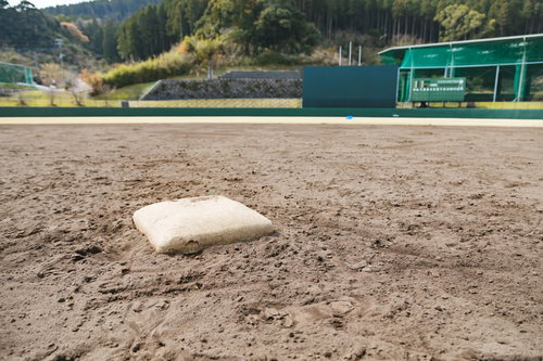 天福球場のバックスクリーンと内野グラウンド