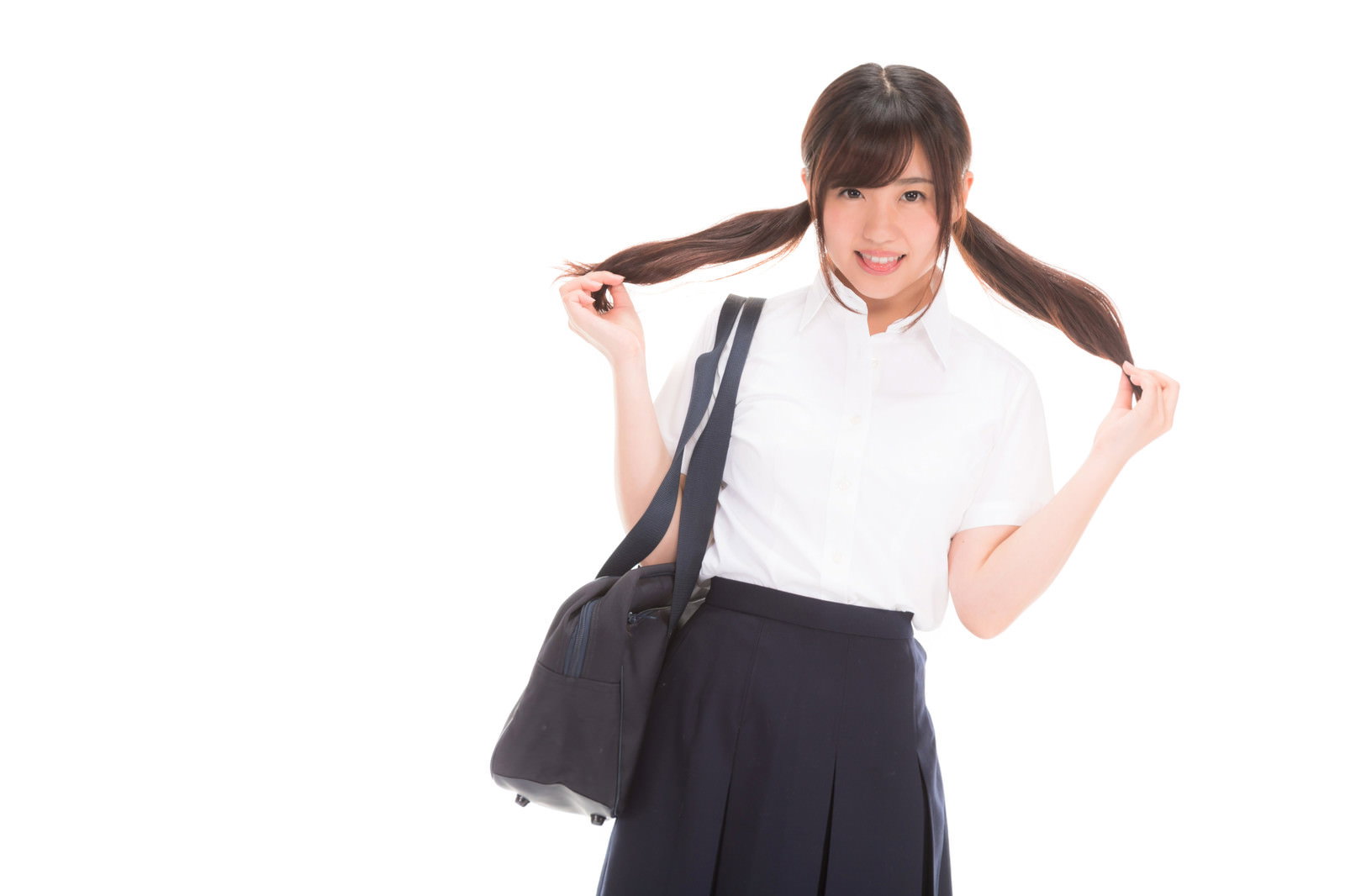 メガホンを持つ制服の女子高生［モデル：河村友歌］