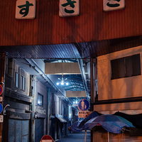 直方須崎町商店街のアーケードに並ぶ閉店シャッターの写真