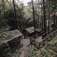 福岡県竜王峡のコテージから見た渓谷の眺めの写真