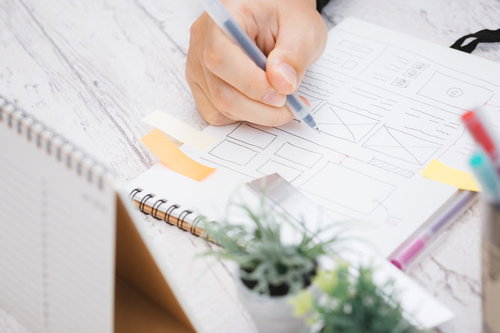 ワイヤーフレームを引いてディレクション中のデザイナー