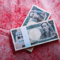 二百万用意しました、ピンクの背景に積み重ねた旧札の写真