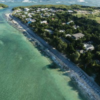 沖縄備瀬集落のフクギ並木を上空から撮影した風景の写真