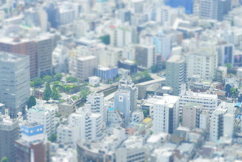 チルトシフト効果で撮影した福富町西公園付近の町並み