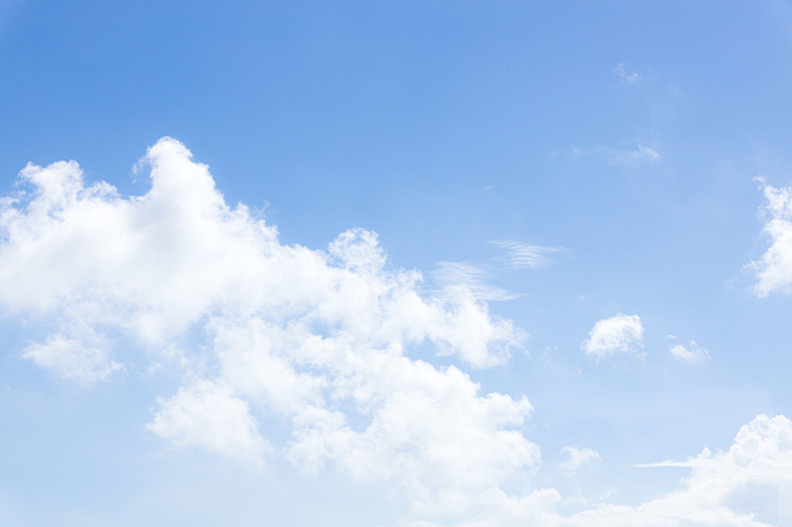 青い空に白くふわふわとした雲が浮かんでいる様子