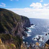 神津島の断崖絶壁と青い海の写真