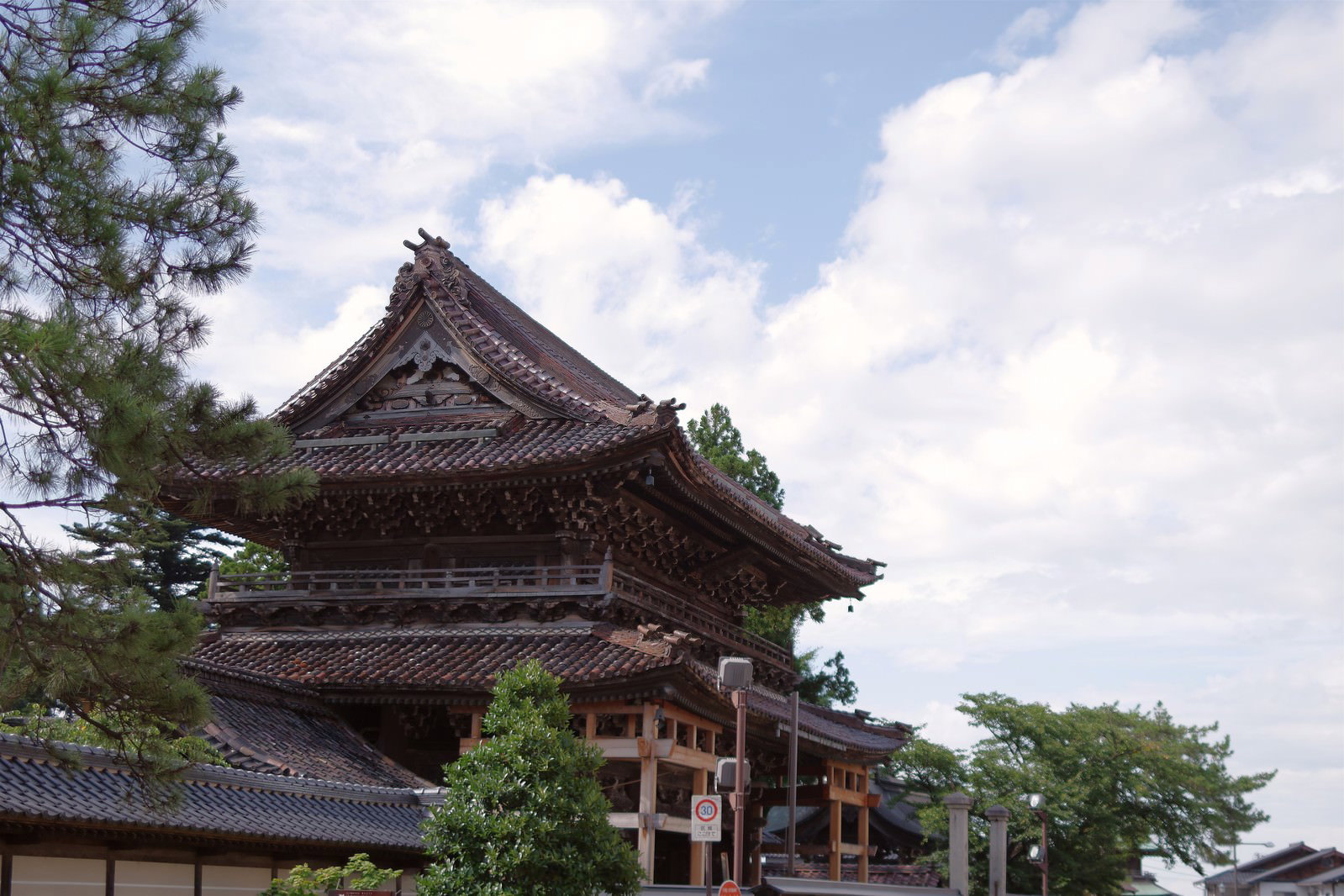 城端別院善徳寺の楼門と松の木