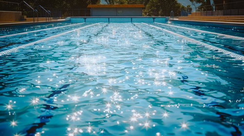 日中の屋外プールと光がキラキラと映る水面