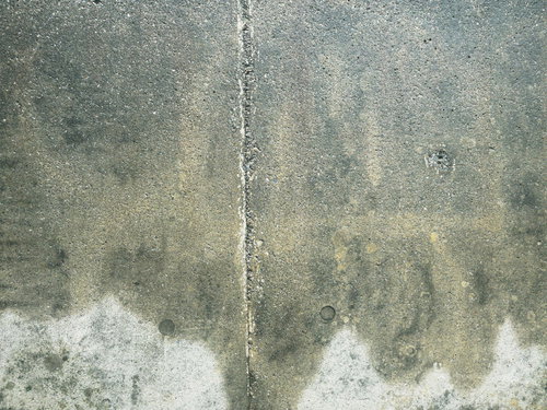 白華とひび割れが表れたコンクリート擁壁の劣化状況