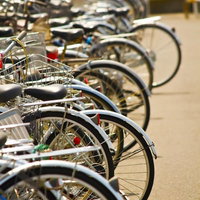 放置や違法駐輪された自転車の列の写真