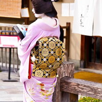 紫の着物を着た京都の芸者さんの写真