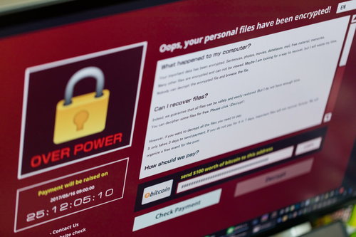 ランサム（身代金）を要求する不正プログラム「ランサムウェア」の画面